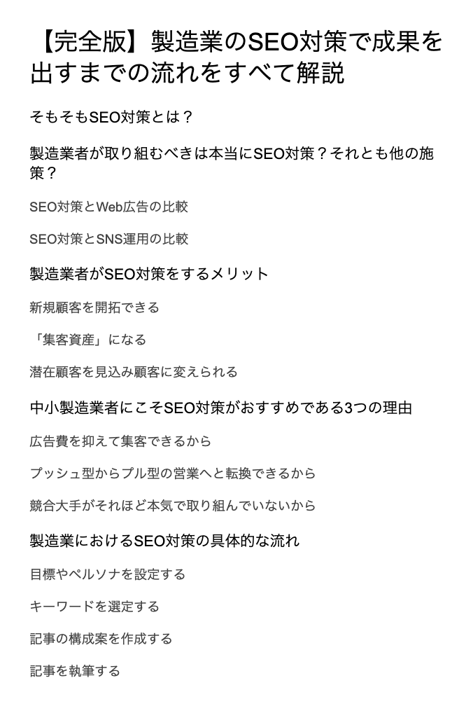 記事の構成案を作成する