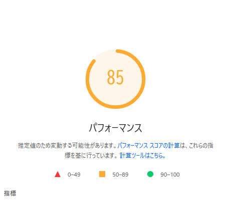 PageSpeed Insightsに表示されたWebサイトのパフォーマンス